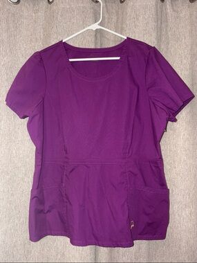 Jaanuu Women's Short Sleeve Medical peplum scrub Top in Plum